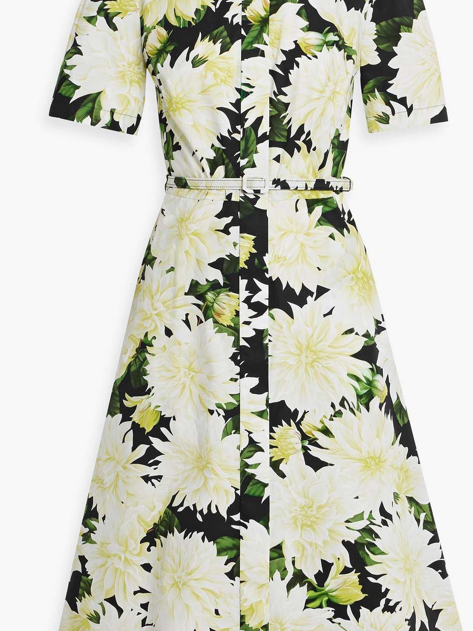 belted floral-print cotton-blend poplin midi dress