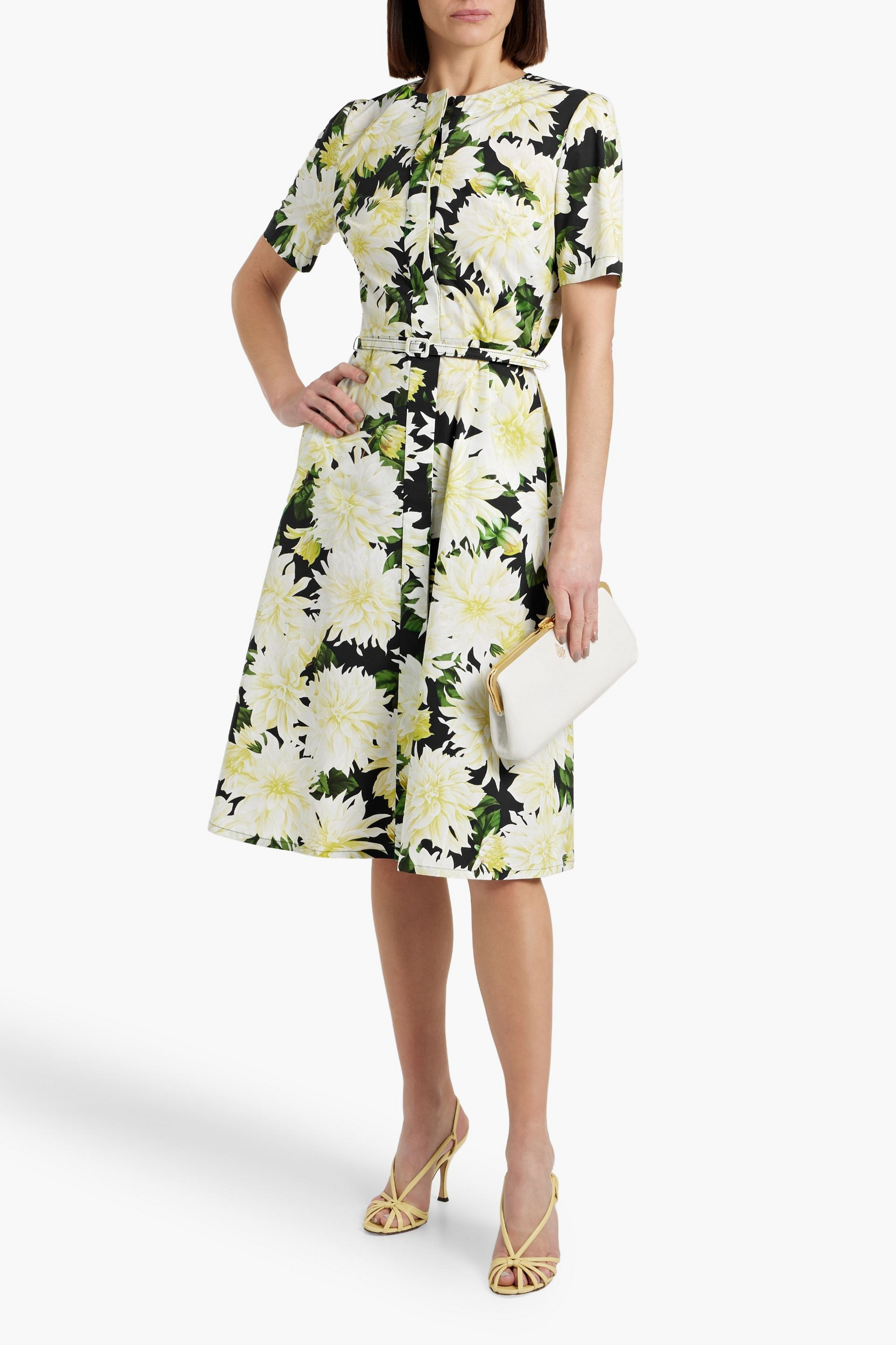 Oscar de la Renta Belted floral-print cotton-blend poplin midi dress