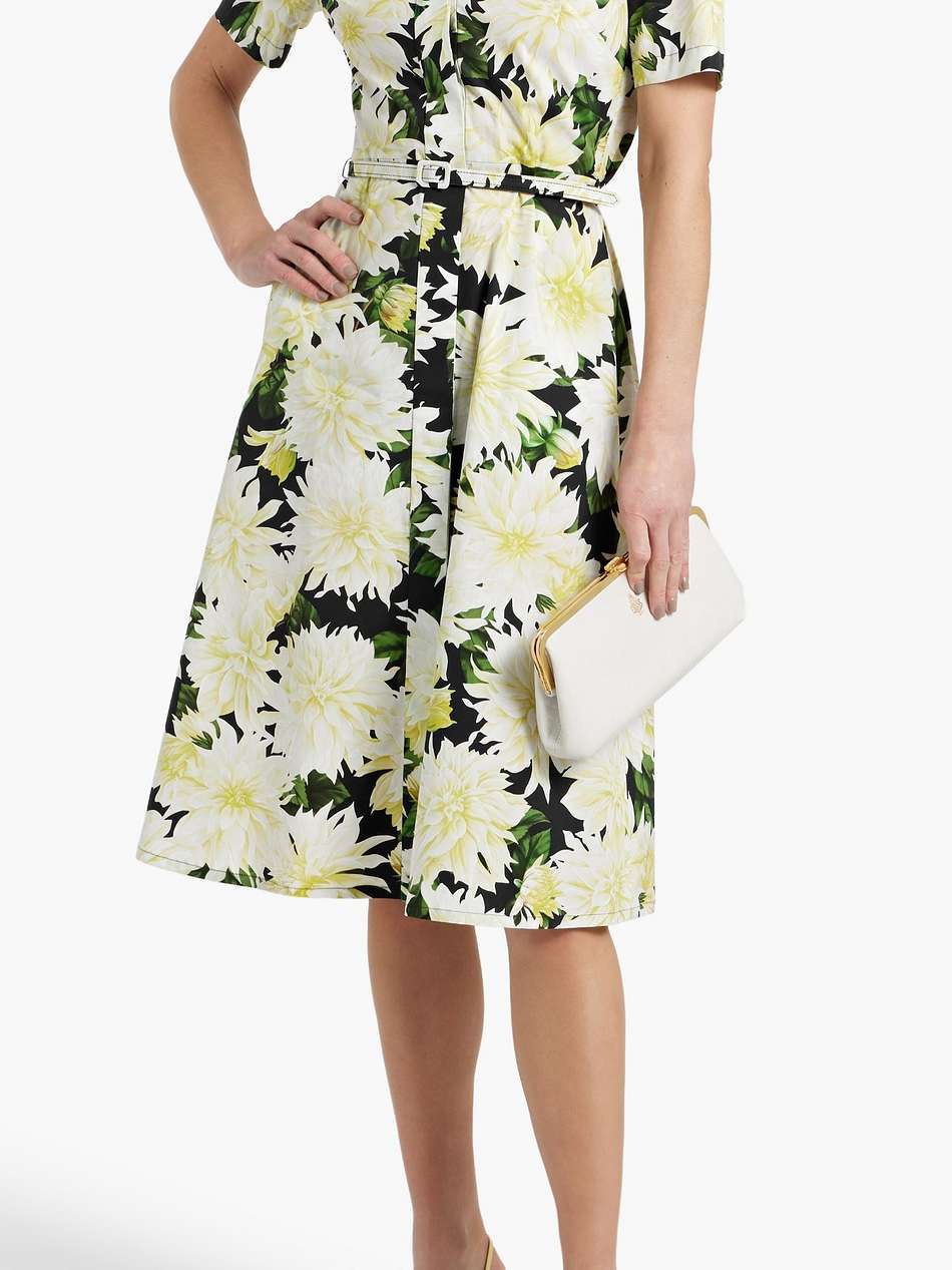 belted floral-print cotton-blend poplin midi dress