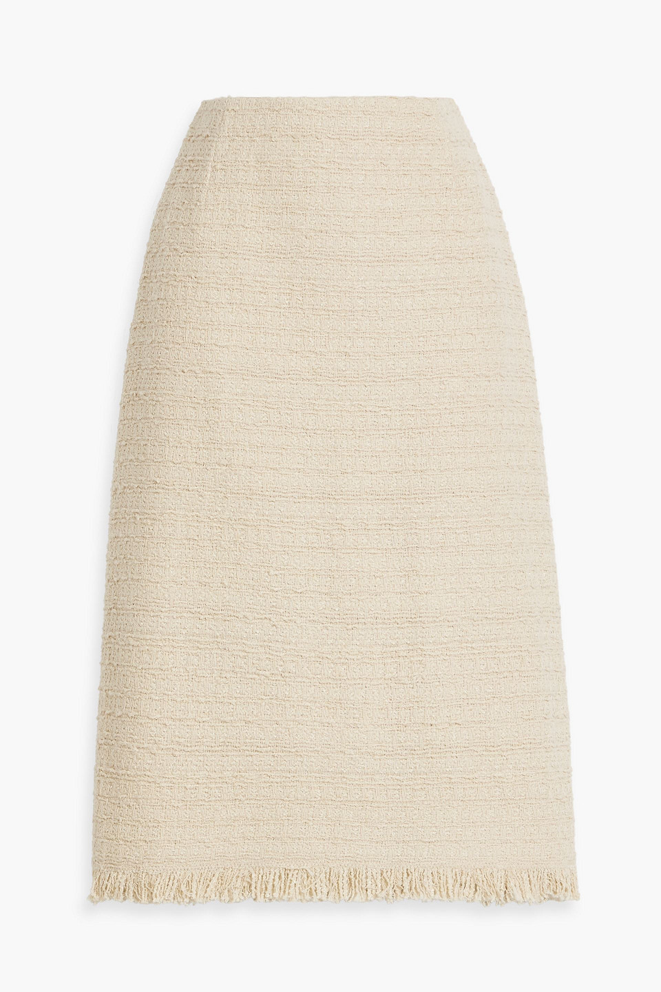 Oscar De La Renta Frayed Wool-blend Bouclé-tweed Skirt In Beige