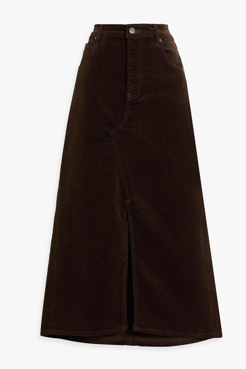 Frame Cotton-blend Corduroy Midi Skirt In Chocolate