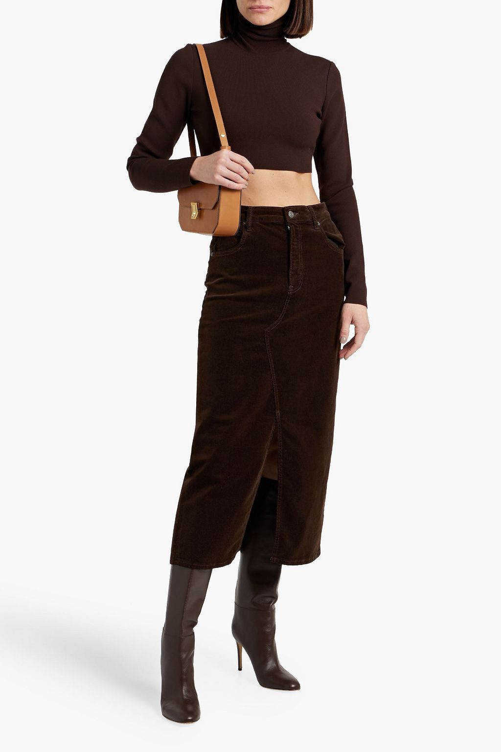 FRAME Cotton-blend corduroy midi skirt