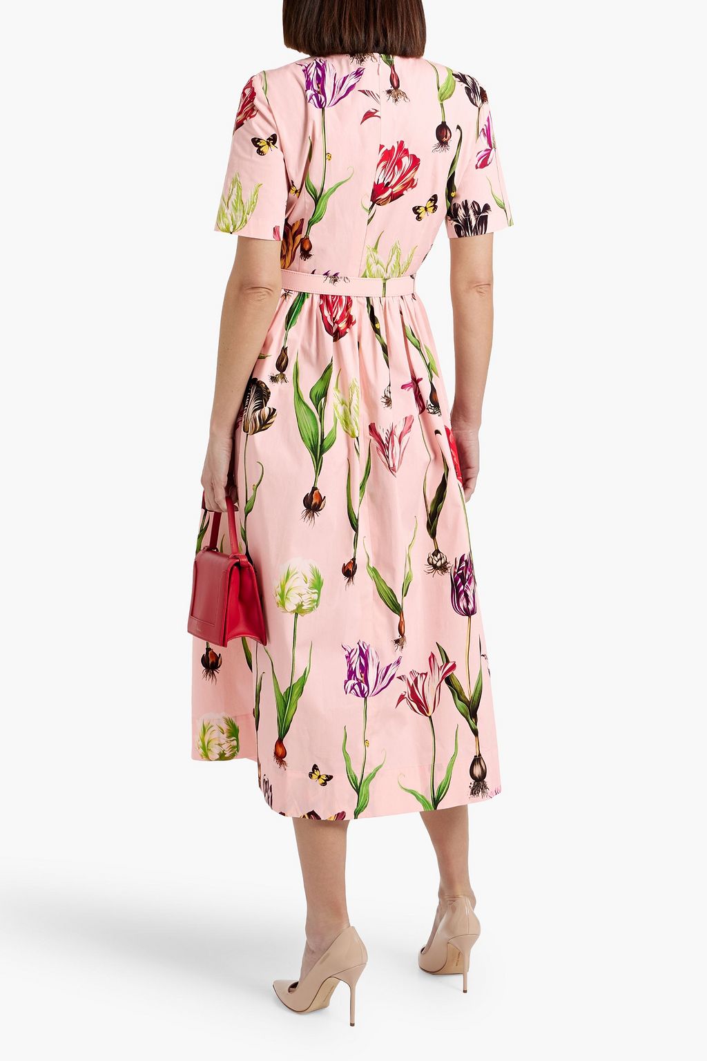 OSCAR DE LA RENTA Belted floral-print cotton-blend poplin midi dress