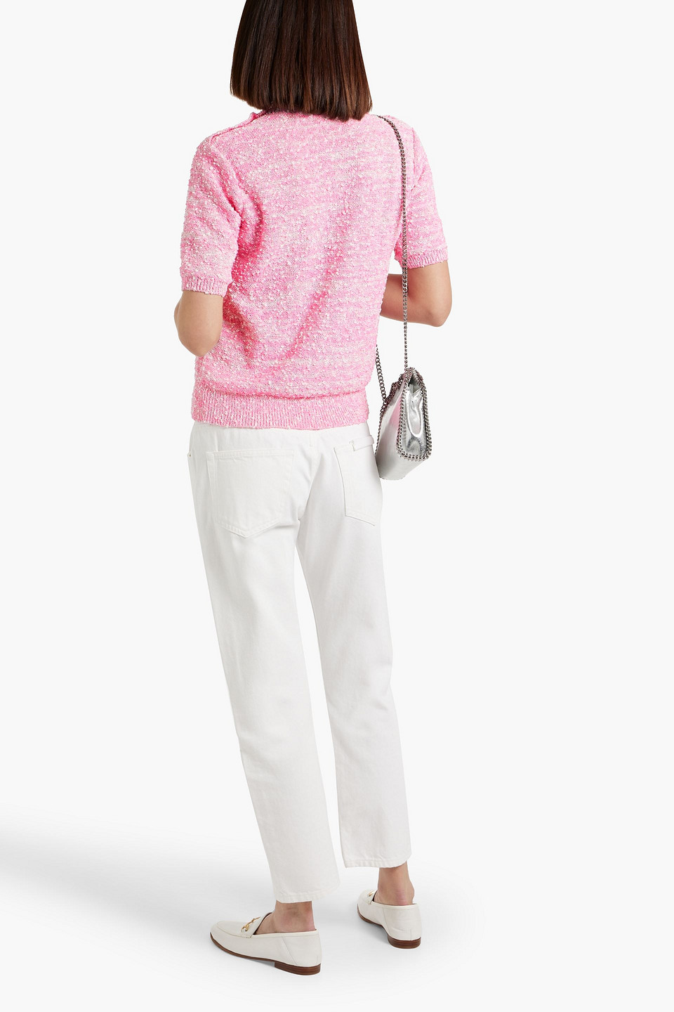 Frame Button-detailed Bouclé-knit Sweater In Pink