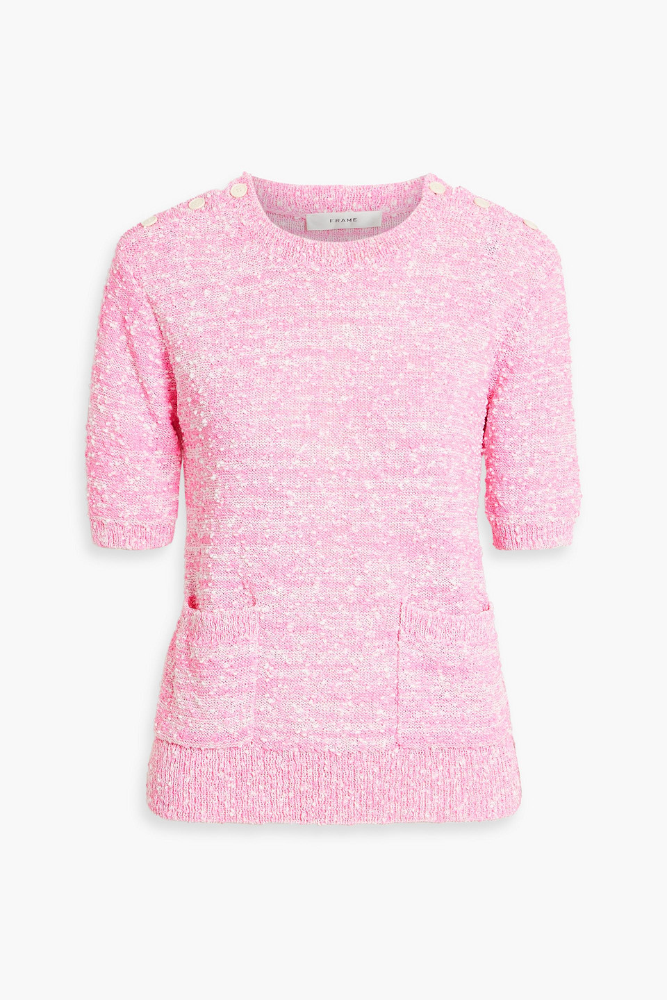 Frame Button-detailed Bouclé-knit Sweater In Pink