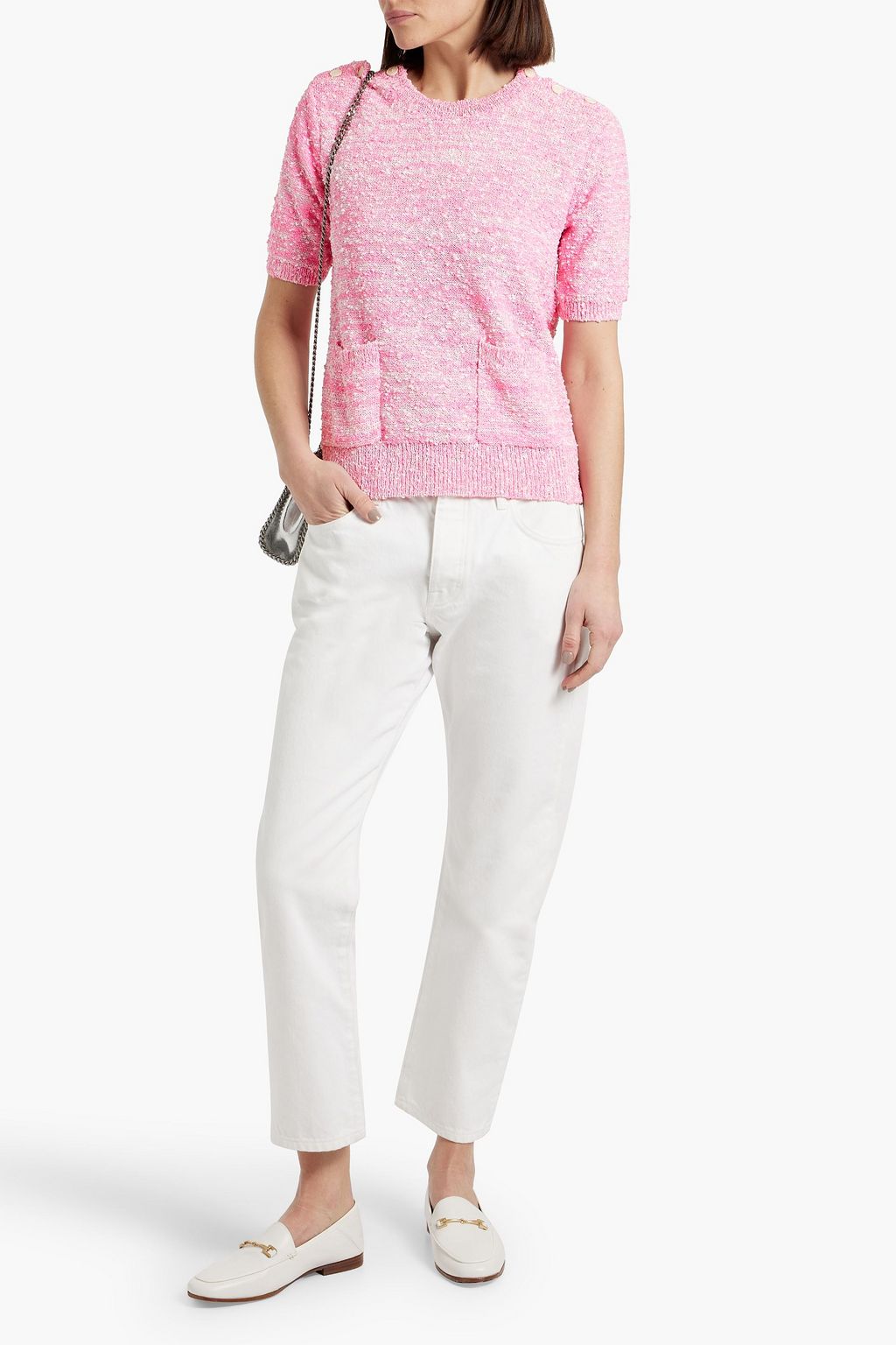 FRAME Button-detailed bouclé-knit sweater