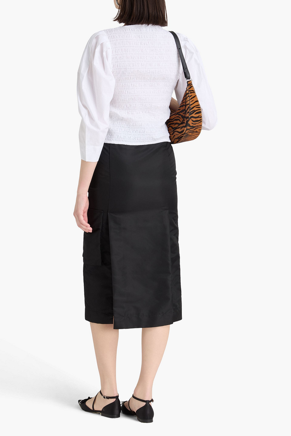 Ganni Smocked Cotton-poplin Cropped Blouse In White