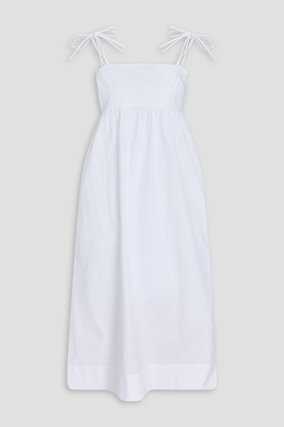Ganni Midikleid Aus Baumwollpopeline Mit Raffung In Weiss