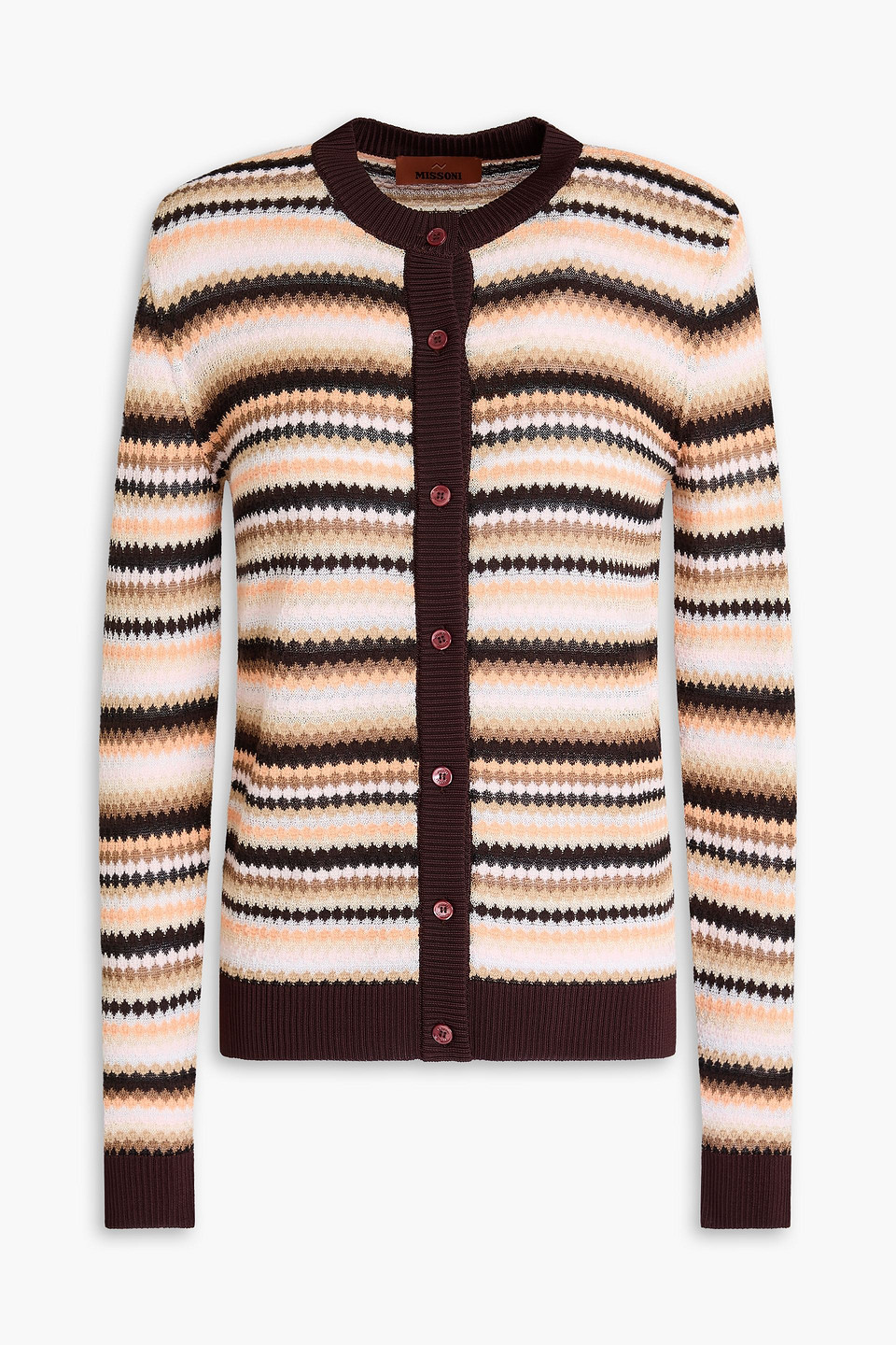Missoni Striped Crochet-knit Cotton-blend Cardigan In Dunkelbraun