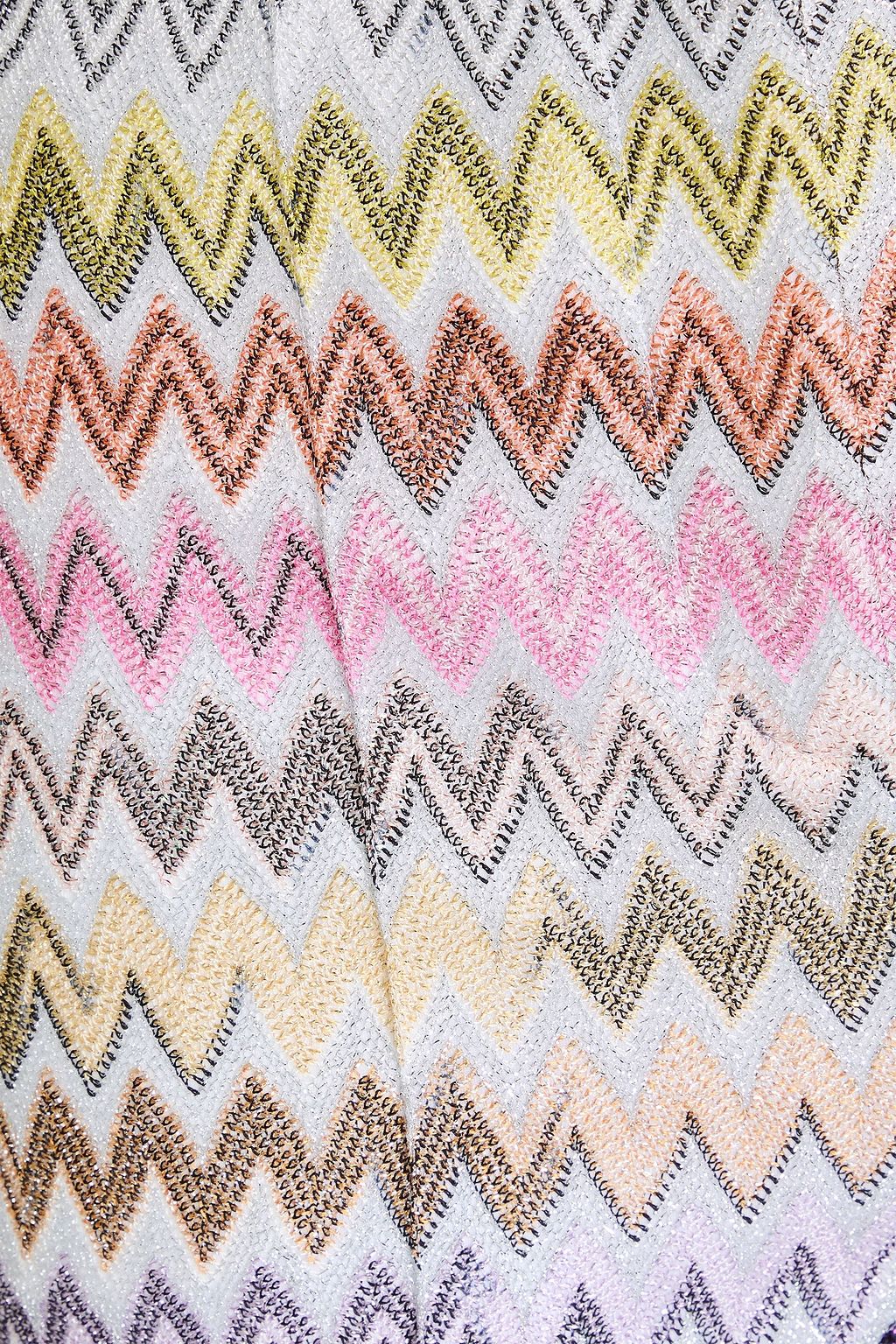 MISSONI بنطال بقصة واسعة من الأسفل من نسيج بحبكة كروشيه بلون معدني