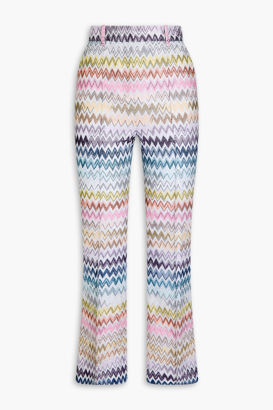 Missoni Metallic Crochet-knit Flared Pants In Silver
