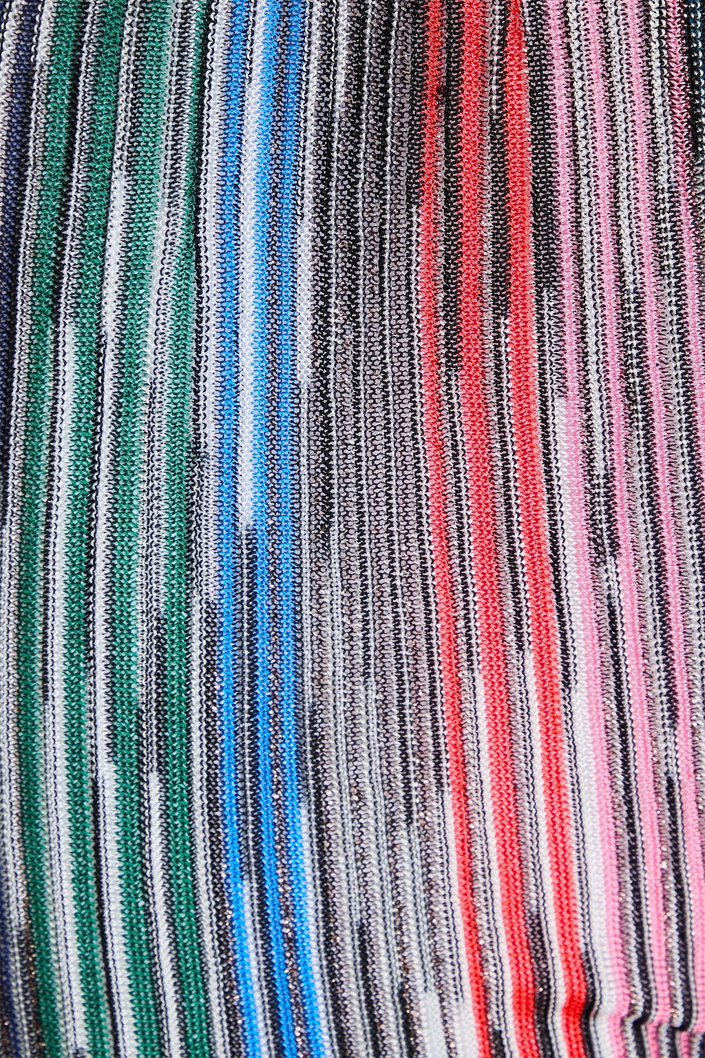 MISSONI بنطال من نسيج محبوك بنمط مضلع بتصميم مخطط وقصة واسعة من الأسفل بلون معدني