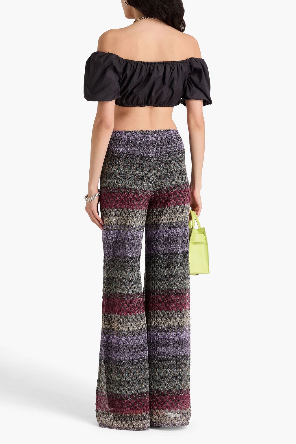 MISSONI بنطال برجلين واسعتين من نسيج بحبكة كروشيه بلون معدني