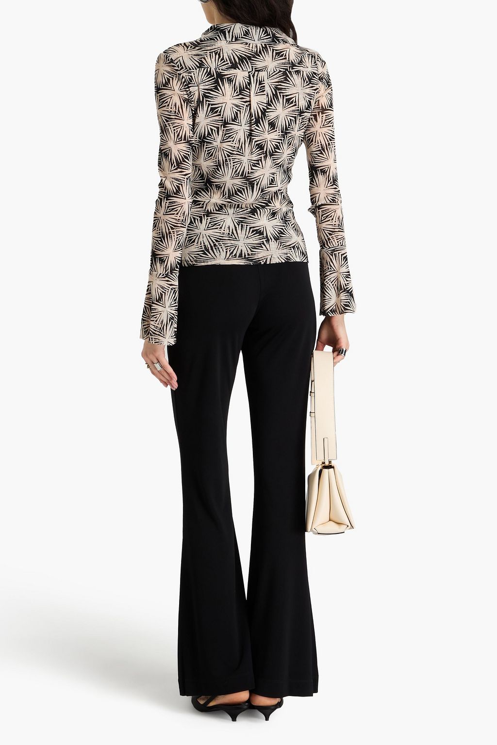 DIANE VON FURSTENBERG ストレッチメッシュ トップス プリント入り