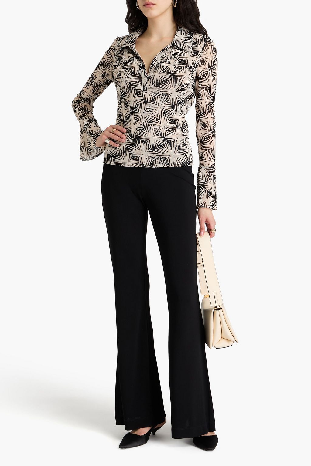 DIANE VON FURSTENBERG ストレッチメッシュ トップス プリント入り