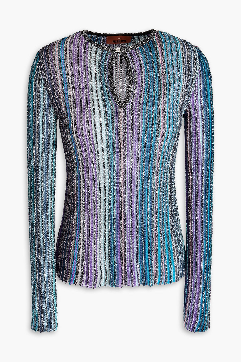 missoni - sequin-embellished striped ribbed-knit sweater - purple - it 40