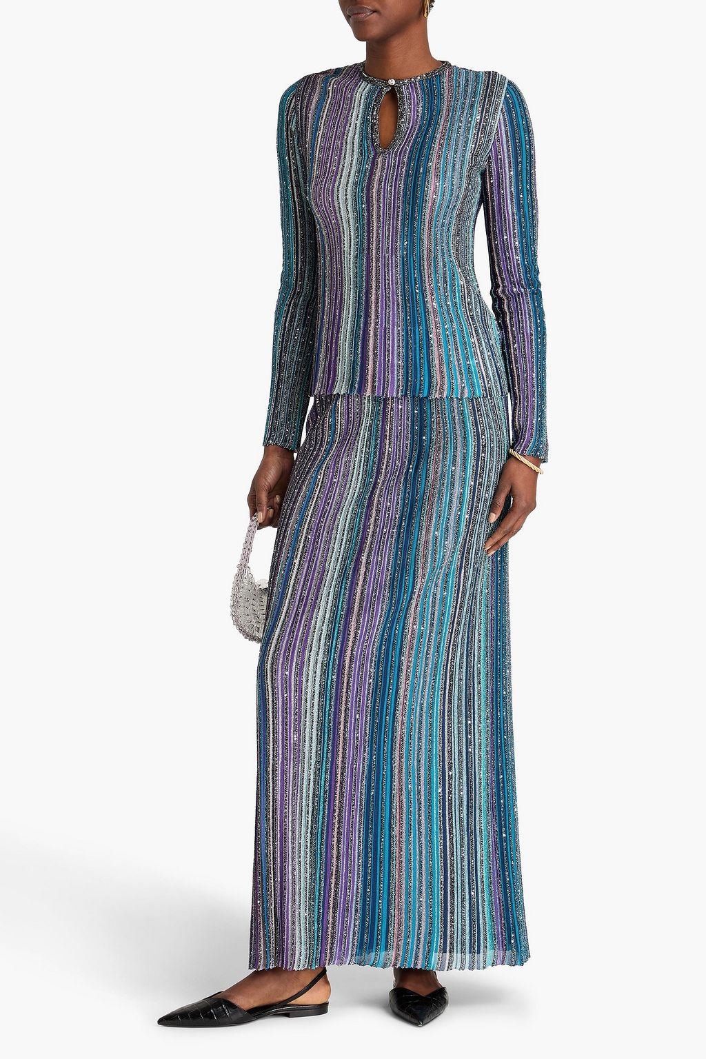 MISSONI Sequin-embellished striped ribbed-knit sweater