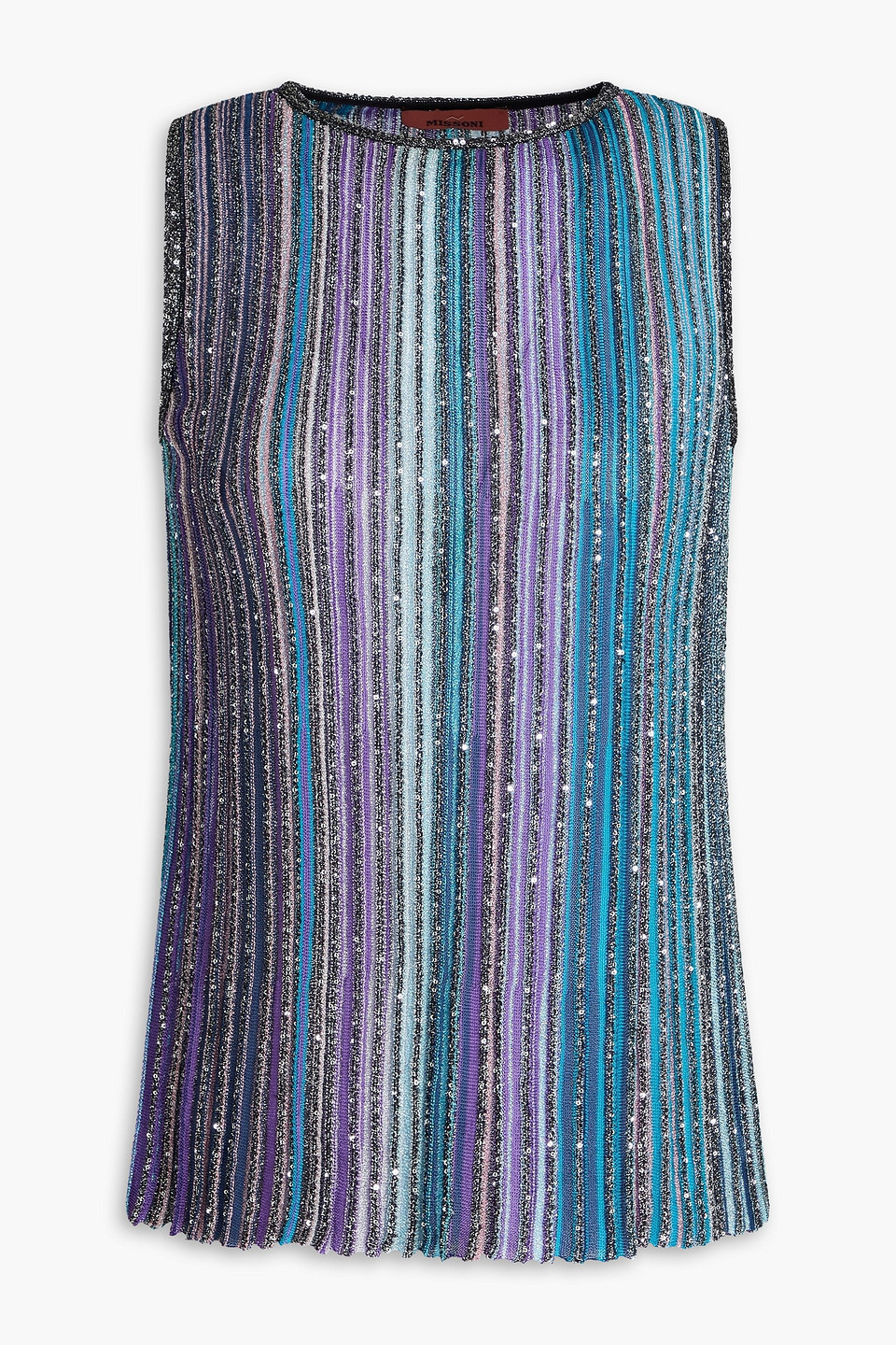 Missoni Metallic Striped Crochet-knit Tank In Teal