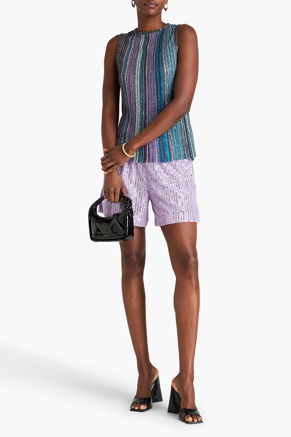 MISSONI Gestreiftes Tanktop aus Rippstrick mit Verzierung und Metallic-Effekt