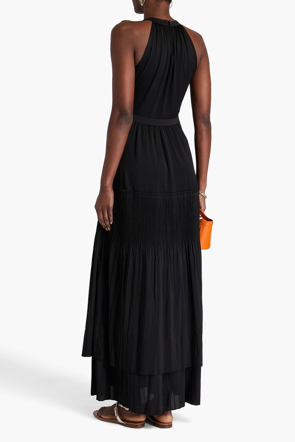 DIANE VON FURSTENBERG プリーツ加工クレープ&ストレッチジャージー マキシワンピース