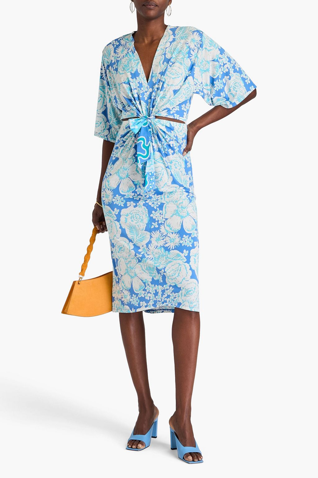 DIANE VON FURSTENBERG Liza knotted cutout floral-print jersey midi dress