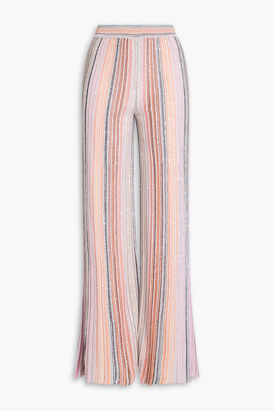 Missoni Embellished Striped Ribbed-knit Wide-leg Pants In Orange