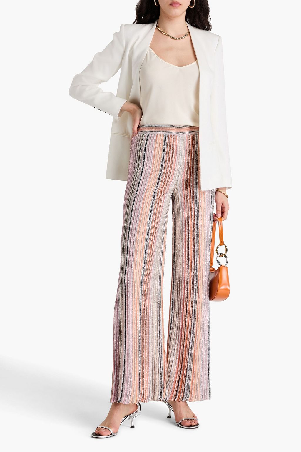 MISSONI リブ編みニット ワイドレッグパンツ ストライプ