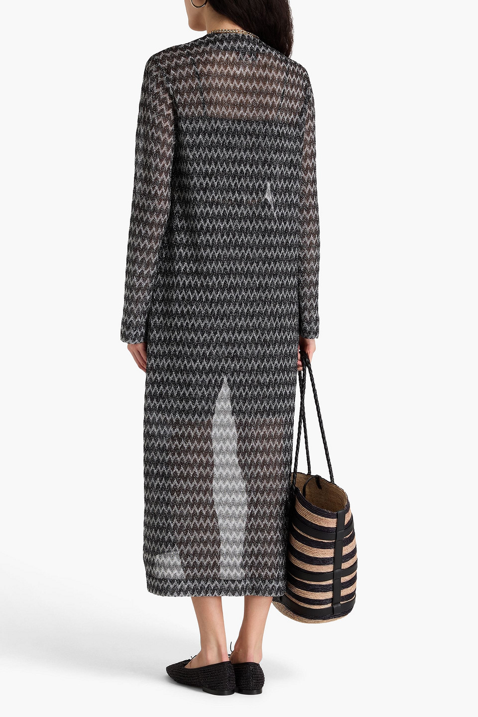 Missoni Metallic Crochet-knit Cardigan In Black