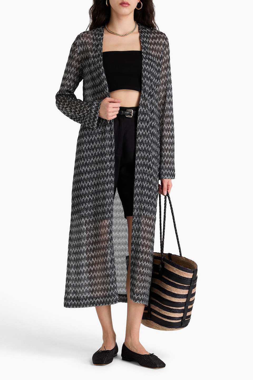 Missoni Metallic Crochet-knit Cardigan In Black