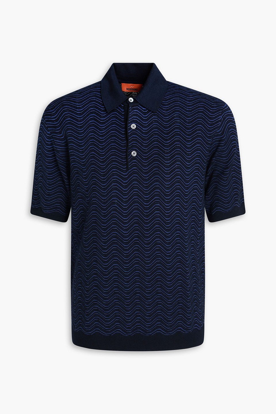 Crochet-knit wool-blend polo shirt
