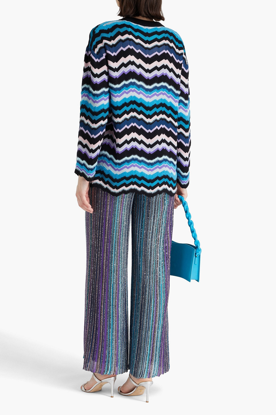  Missoni - Gebürsteter Strickpullover Mit Intarsienmuster - Blau - It 36 