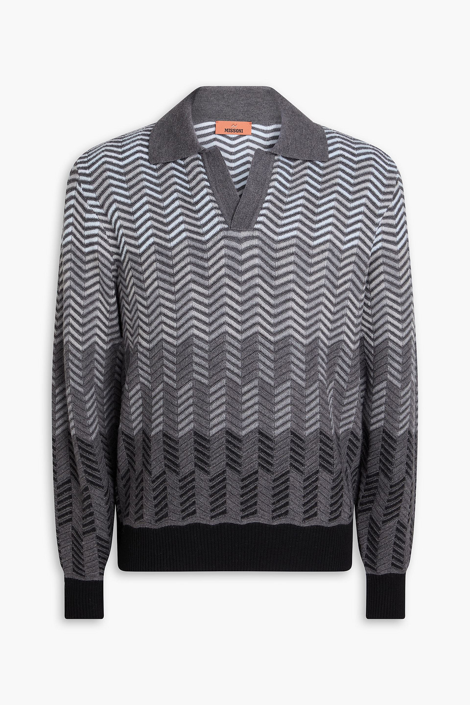 Crochet-knit wool polo sweater