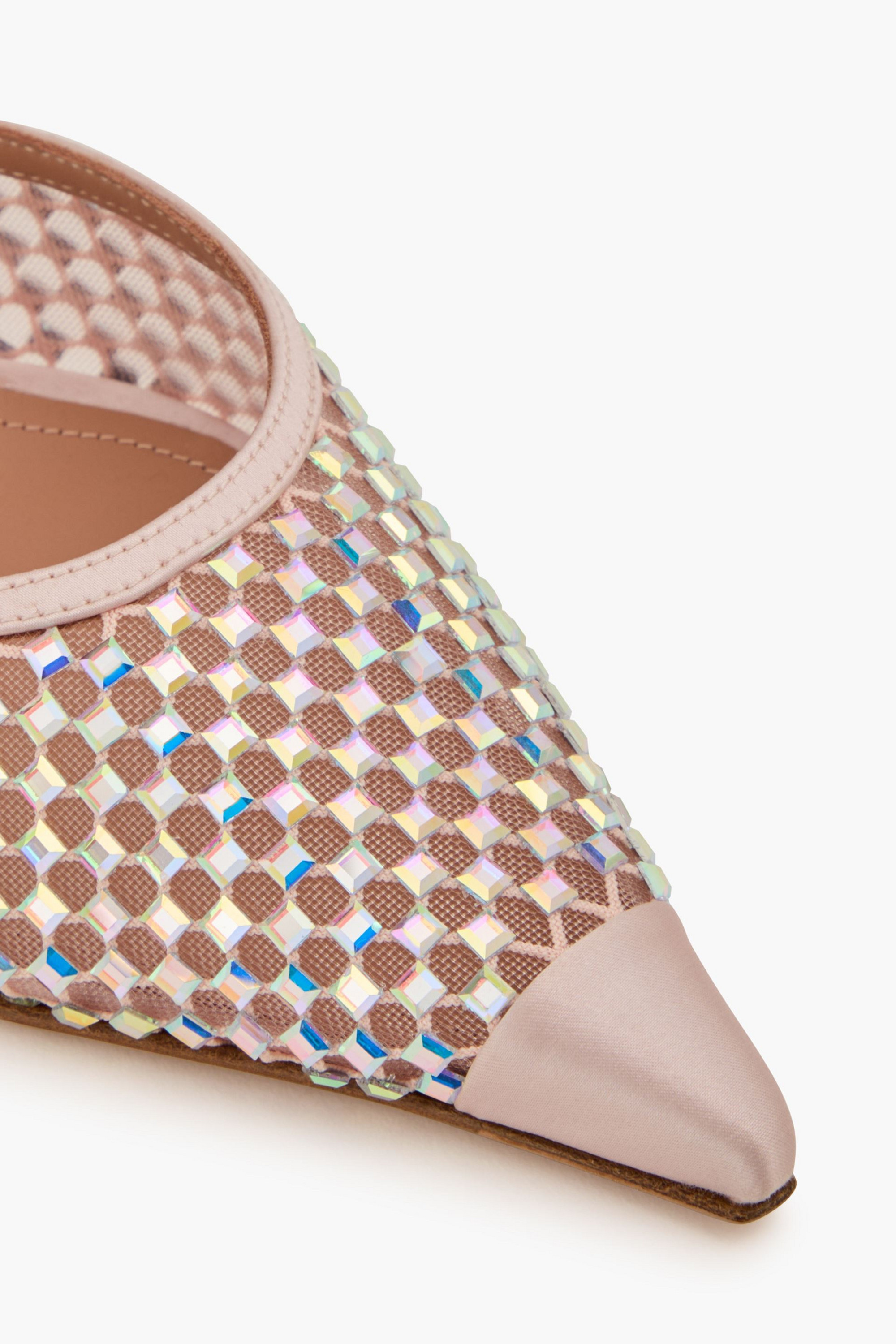 Malone Souliers Vega 90 embellished satin and mesh mules