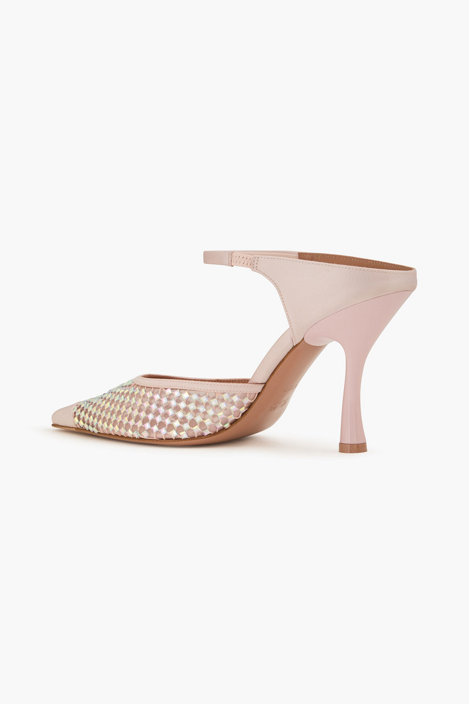 Malone Souliers Vega 90 Embellished Satin And Mesh Mules In Pastel Pink