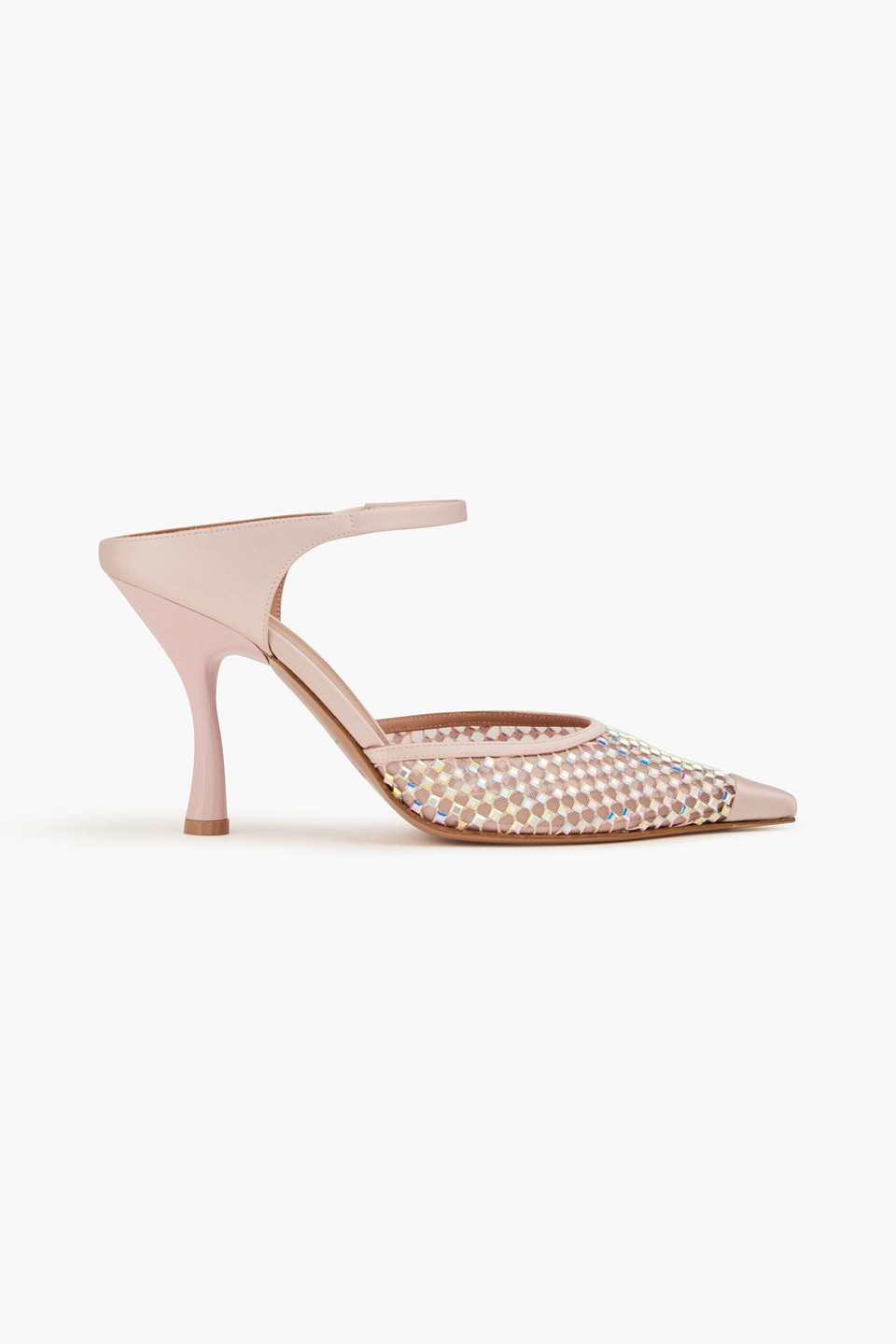 Malone Souliers Vega 90 Embellished Satin And Mesh Mules In Pastel Pink