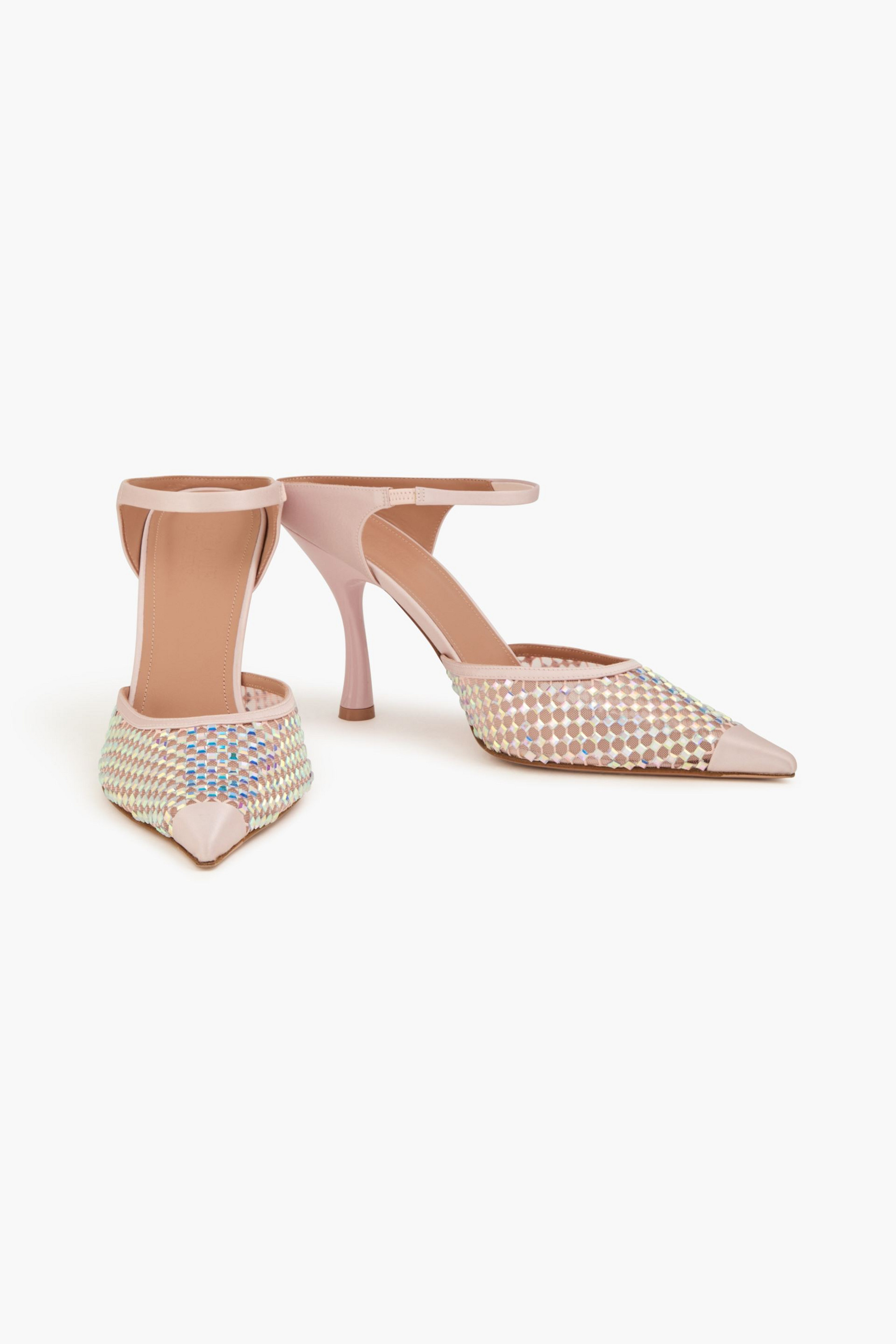 Malone Souliers Vega 90 embellished satin and mesh mules