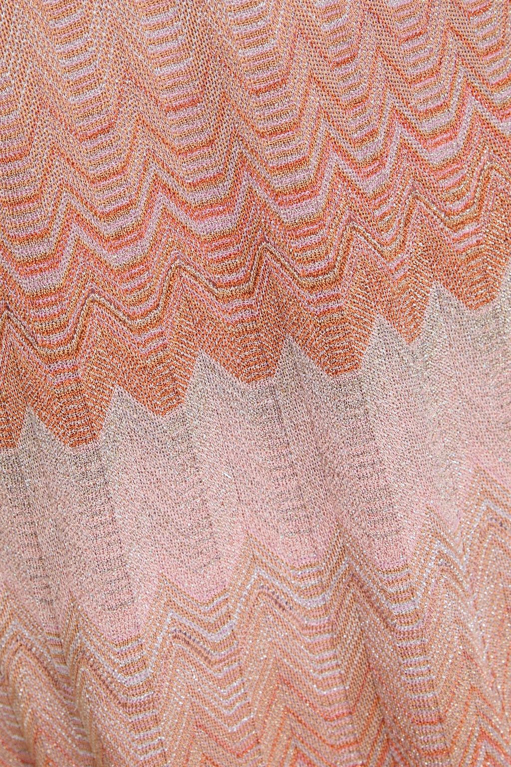 MISSONI فستان قصير بياقة عالية من نسيج بحبكة كروشيه ولون معدني