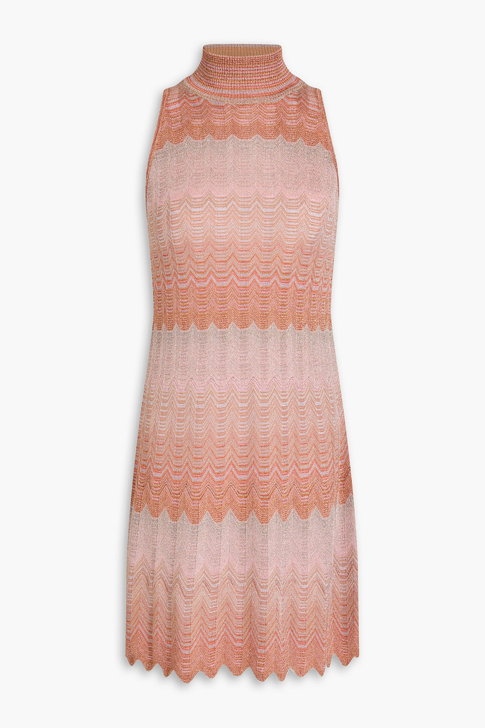 Missoni Metallic Crochet-knit Turtleneck Mini Dress In Orange