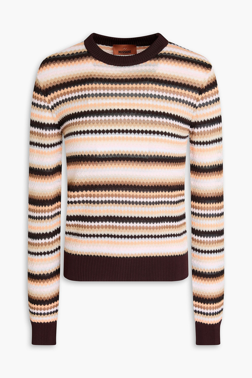 Missoni Striped Crochet-knit Cotton-blend Sweater In Dunkelbraun