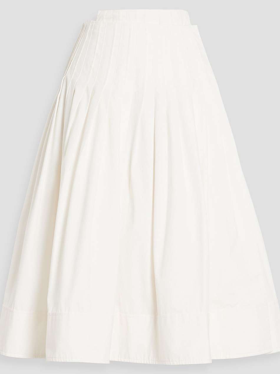pleated cotton-blend poplin midi wrap skirt