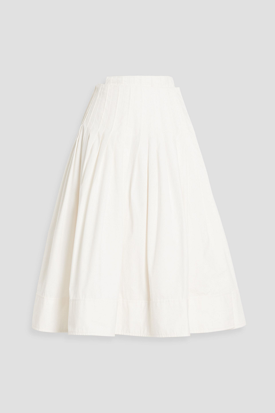 Pleated cotton-blend poplin midi wrap skirt