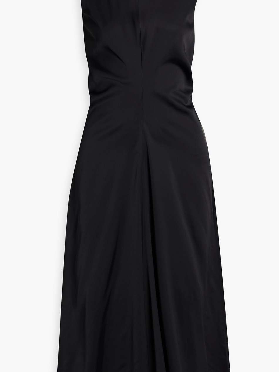 ella ruched satin midi dress