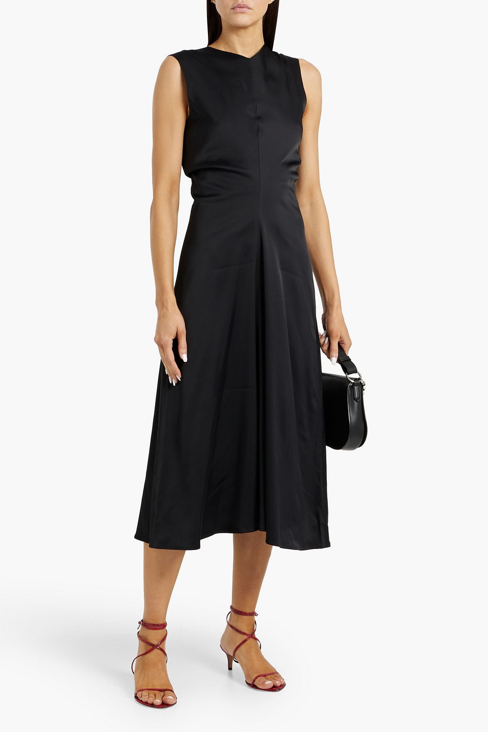 Shop Proenza Schouler Ella Ruched Satin Midi Dress In Black