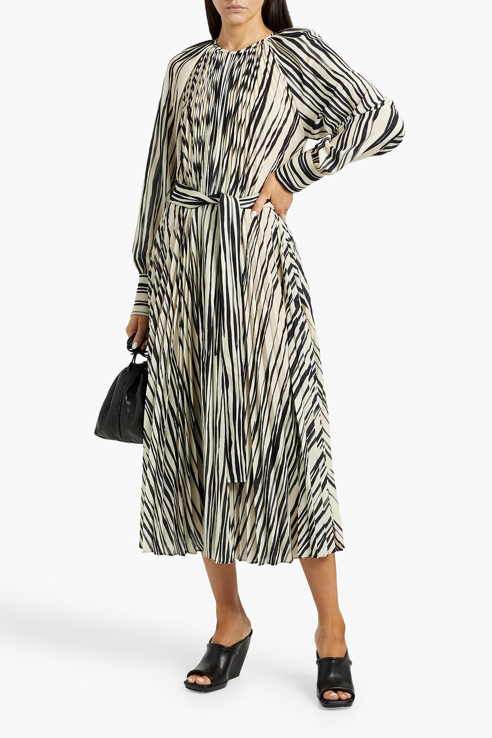 Shop Proenza Schouler Carol Pleated Printed Crepe Midi Dress In Ivory