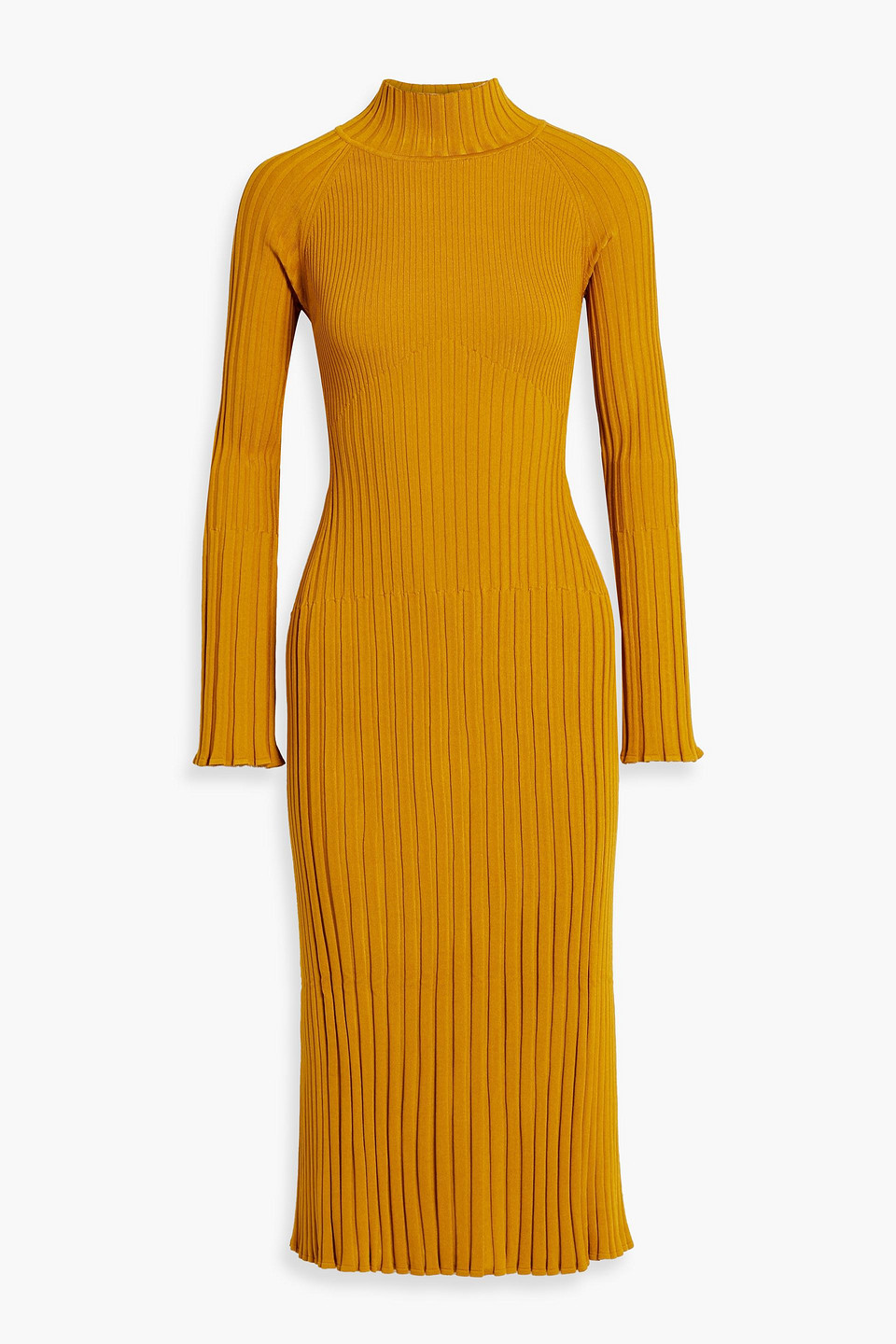Proenza Schouler Ribbed-knit Turtleneck Midi Dress In Saffron