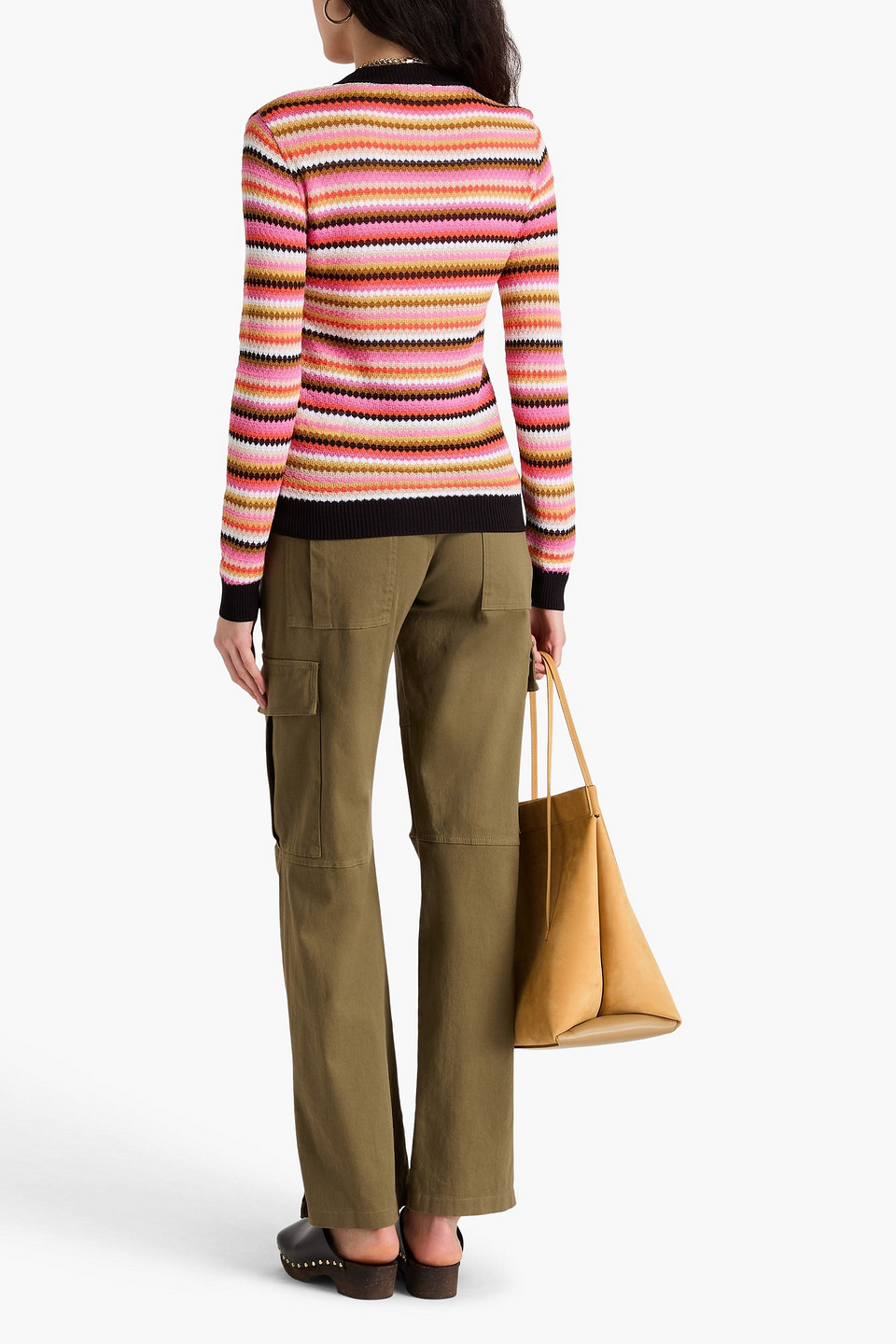 Missoni Striped Cotton And Viscose Cardigan With Contrasting Piping In Bubblegum