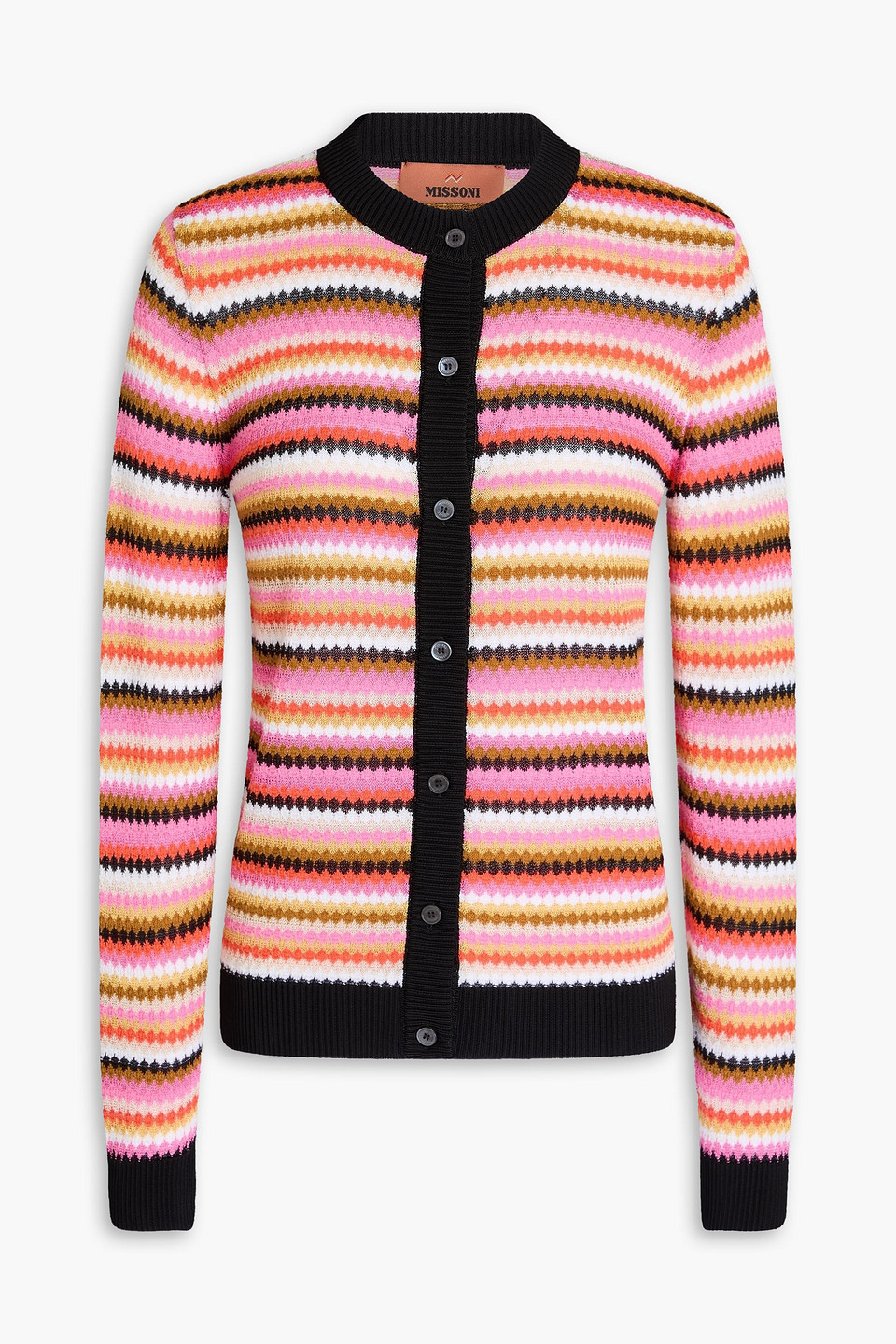 Missoni Striped Cotton And Viscose Cardigan With Contrasting Piping In Bubblegum