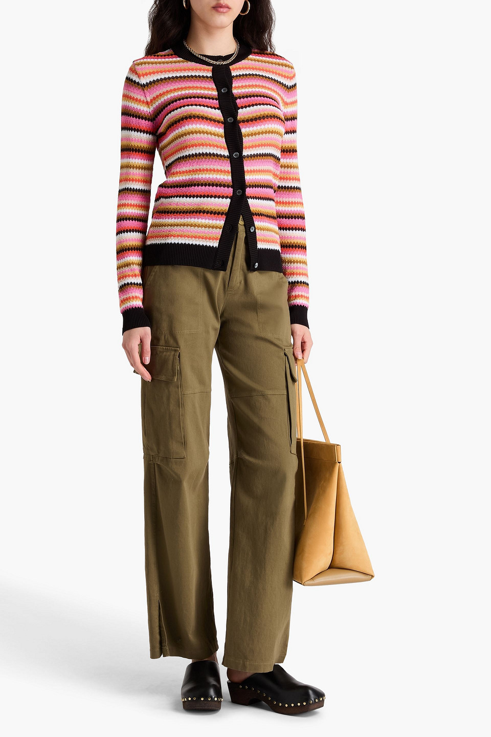 Missoni Striped Cotton And Viscose Cardigan With Contrasting Piping In Bubblegum