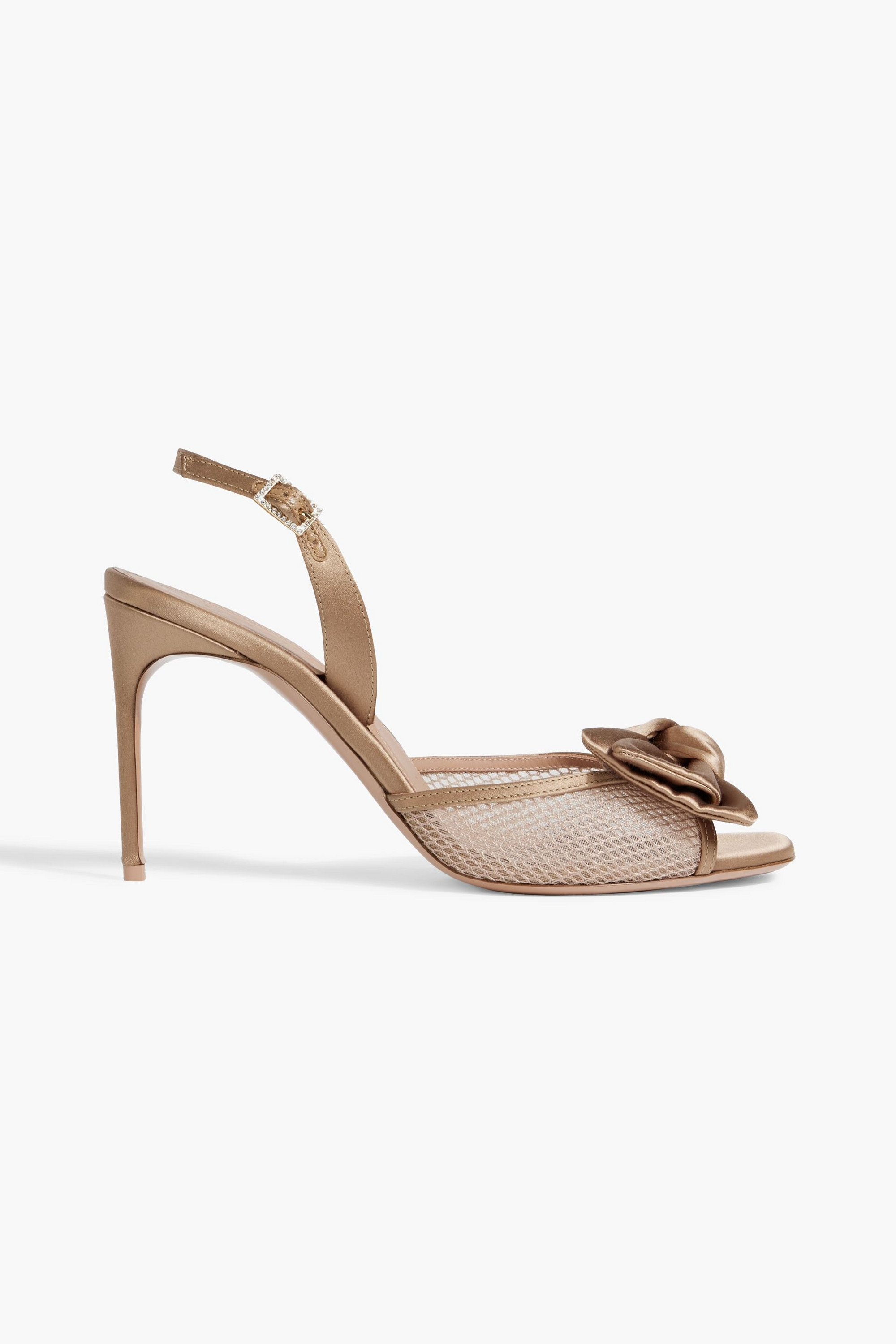 Malone Souliers Maera 90 bow-detailed satin and mesh slingback sandals
