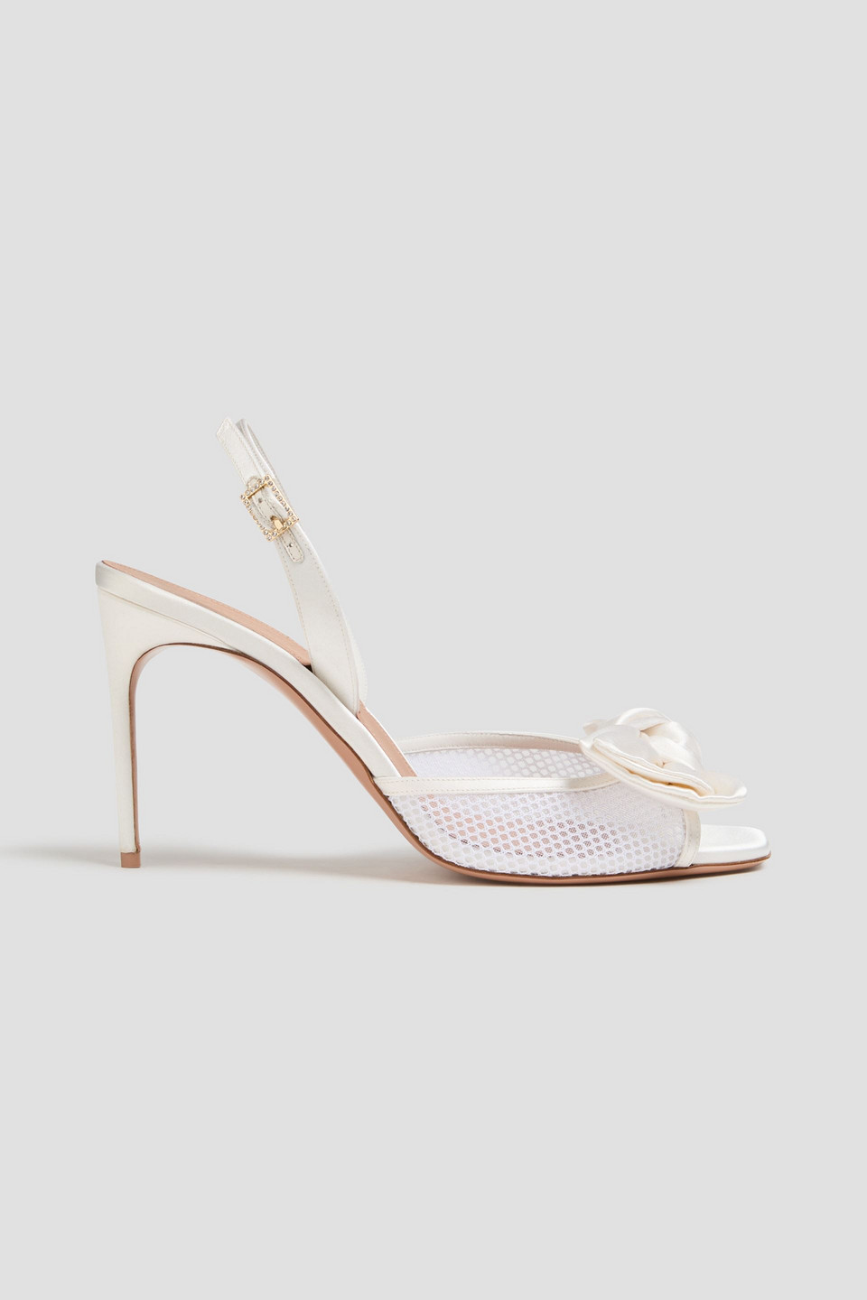 Malone Souliers Maera 70 Bow-detailed Satin And Mesh Slingback Sandals In White